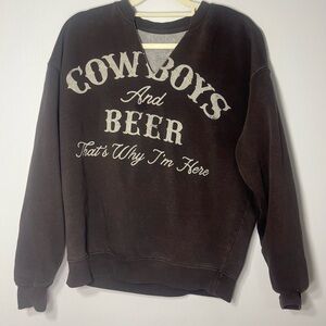Cowboys and Beer Women's V-Neck Sweater - Brown